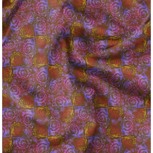 Soimoi Brown polyester Crepe Fabric Shells Ocean Printed Fabric 1 Yard 52 Inch Wide