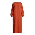 thumbnail image 7 of Edvintorg Women’S Dresses V Neck Long Sleeve Lightweight Cotton and Linen Loose Casual Dress Women Clothes S-2XL Orange, 7 of 7
