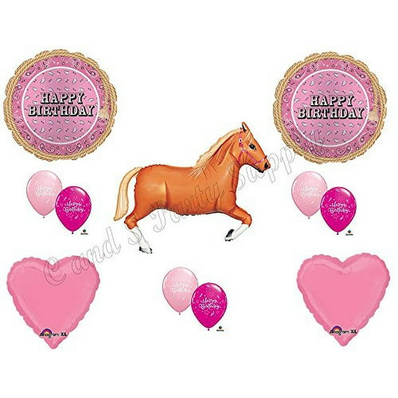 PINK BANDANA TAN HORSE HAPPY Birthday Party Balloons Decoration Supplies Cowgirl