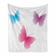 thumbnail image 1 of Animal Soft Flannel Fleece Throw Blanket, Butterfly Silhouettes Different Colors Wings Life Themed Image, Cozy Plush for Indoor and Outdoor Use, 60" x 80", Dried Rose Pink and Blue, by Ambesonne, 1 of 6