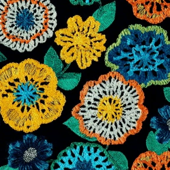 Peel and Stick Wallpaper 17.7in x 9.8ft Colorful Floral Embroidery Yellow Blue Orange White Flowers Black Contact Paper Vinyl Self-Adhesive Removable Wall Paper for Bedroom Kitchen Cabinet