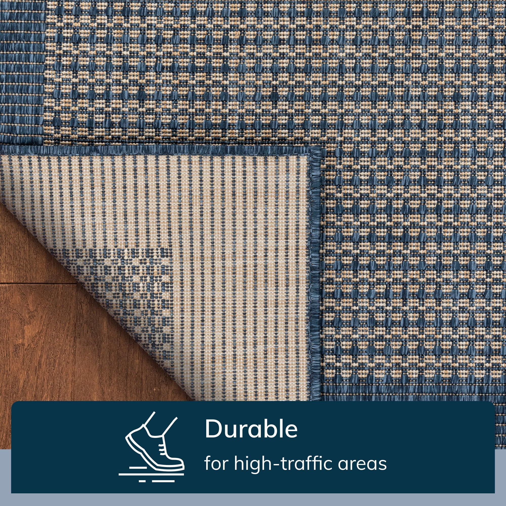 Well Woven Medusa Odin Solid & Striped Blue 2'7" x 9'10" Indoor/Outdoor Flat-Weave Runner Rug