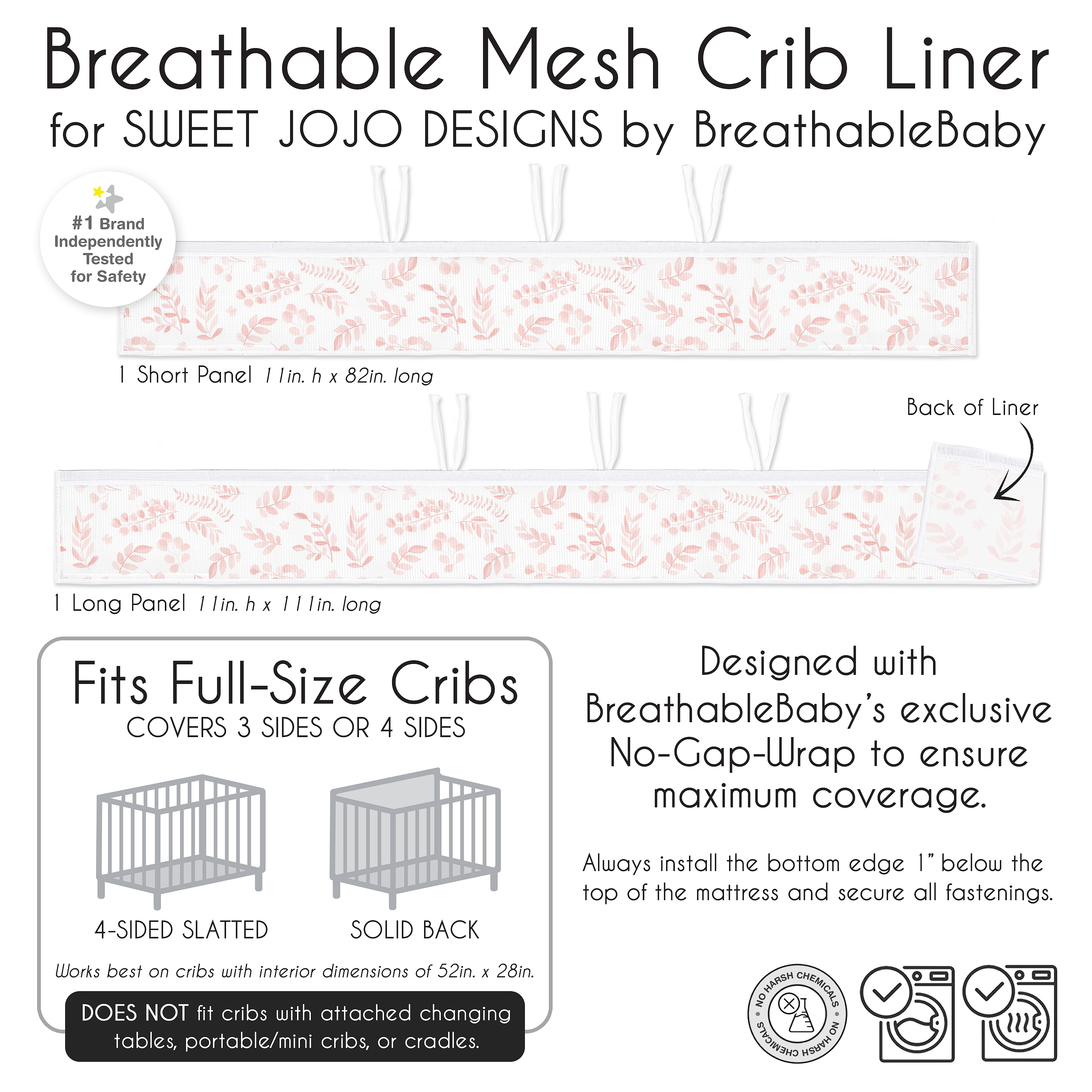Sweet Jojo Designs + BreathableBaby Botanical Blush Pink Girl Breathable Mesh Crib Liner