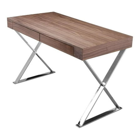 UrbanPro Modern Wood Veneer & High Polished Steel Desk in Walnut