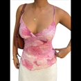 thumbnail image 3 of Blusas Florales Y2K para Mujer, Cuello en V, Dobladillo Irregular, Sin Mangas, Tirantes Finos Rosa L, 3 of 9
