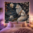 thumbnail image 2 of White and Copper Fox on Moonlit Mountain Lake, Dramatic Fantasy for Animal Lovers, Japanese Wildlife Art, Housewarming Gift, Tapestry Wall Hanging for Bedroom and Living Room, 2 of 7
