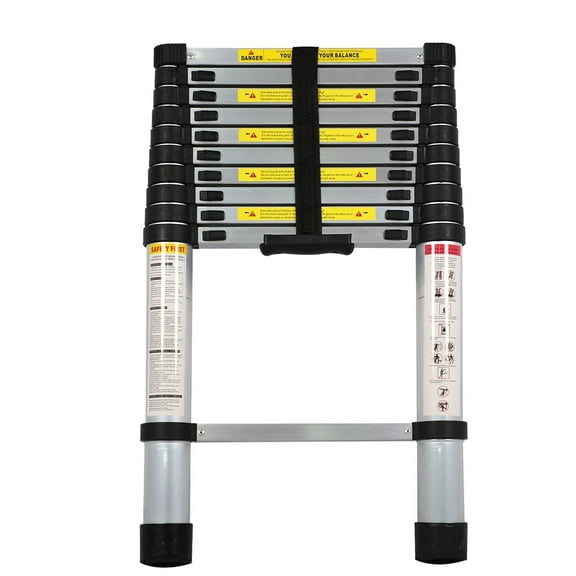 Tory Carrier Telescopic Folding Ladder Extended Aluminum 10.5FT 11 Steps Non-Slip Black