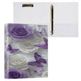 thumbnail image 3 of 3 Ring Binder 1.5 inch Round Rings with Interior Pockets Binders Organizer Office School 1Pack Purple Butterflies and White Roses, 3 of 10