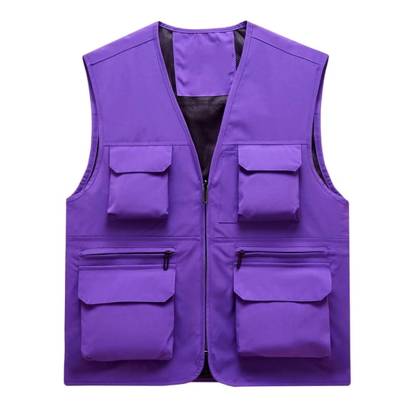 Stamzod Men's Cargo Vest Jacket Outdoor Cycling Travel Hiking Photo Vests Outerwear with Multi Pockets Casual Sleeveless Lightweight Jackets Purple B S