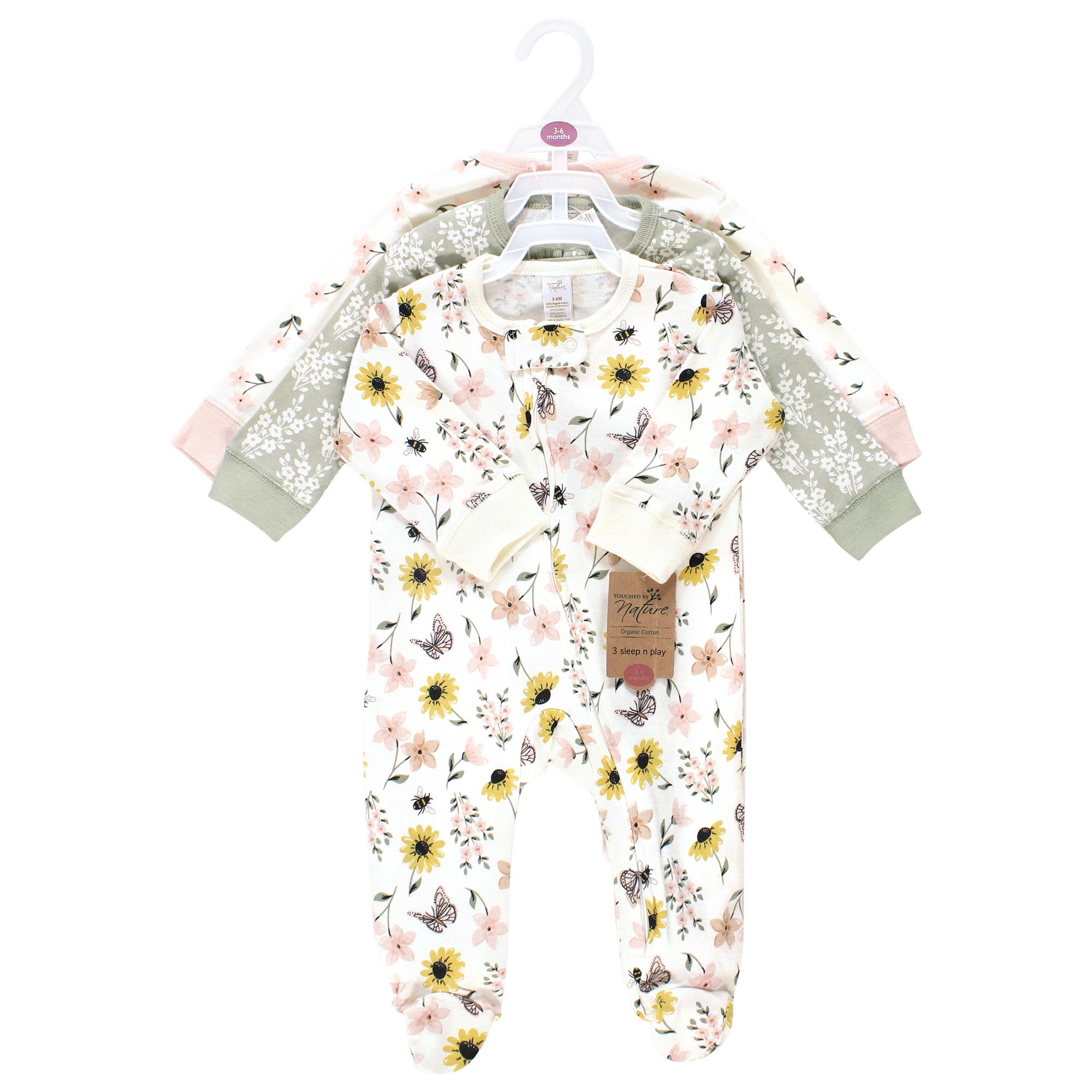 Touched by Nature Baby Girls Organic Cotton Sleep and Play, Soft Wildflower, 3-6 Months