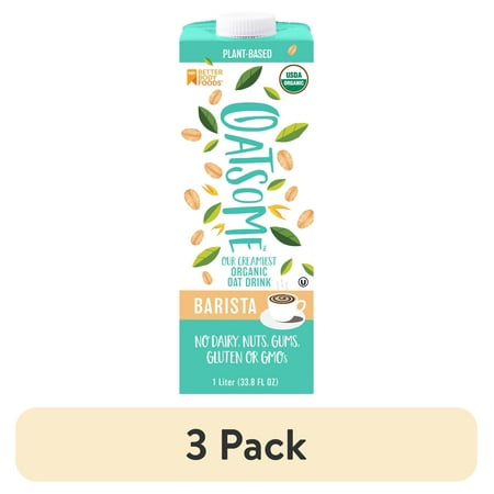 (3 pack) Oatsome Organic Oat Milk, Extra Creamy Barista Blend, 33.8 fl oz