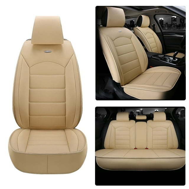Maidao Car Seat Covers Leather Full Set for Mercedes-Benz for GL320 2007-2016 5 Seats Compatible Airbag Leather Waterproof Front Rear Cushion Protector Full Set Beige