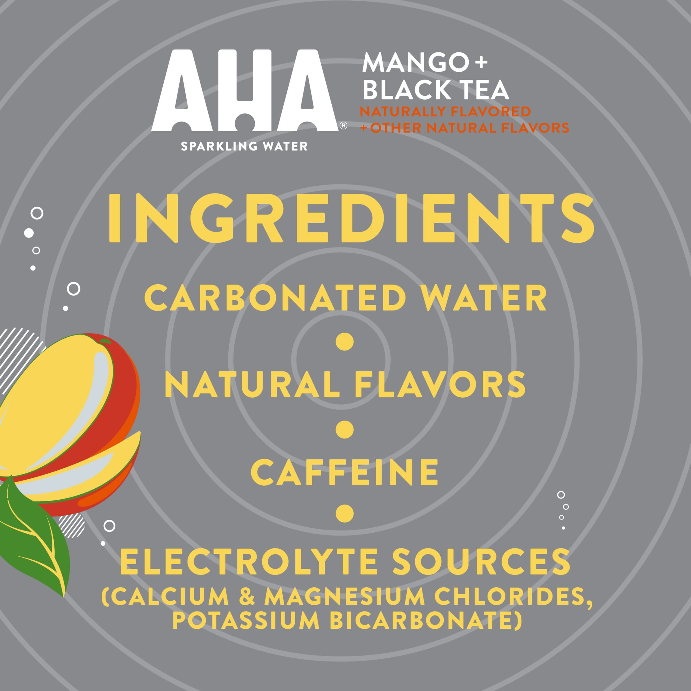 AHA Mango and Black Tea Sparkling Water, 12 fl oz, 8 Cans