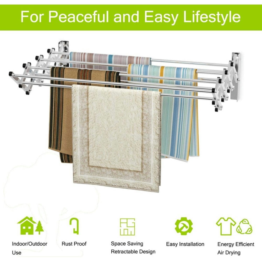 Finihen Towel Rack, Towel Holder, Stainless Wall Mounted Expandable Clothes Drying Towel Rack, for Bathroom, laundry Room, Silver