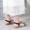 thumbnail image 5 of Women's T-Strap Beaded Flower Rhinestone Flat Sandals Dress Beach Shoes, 5 of 12