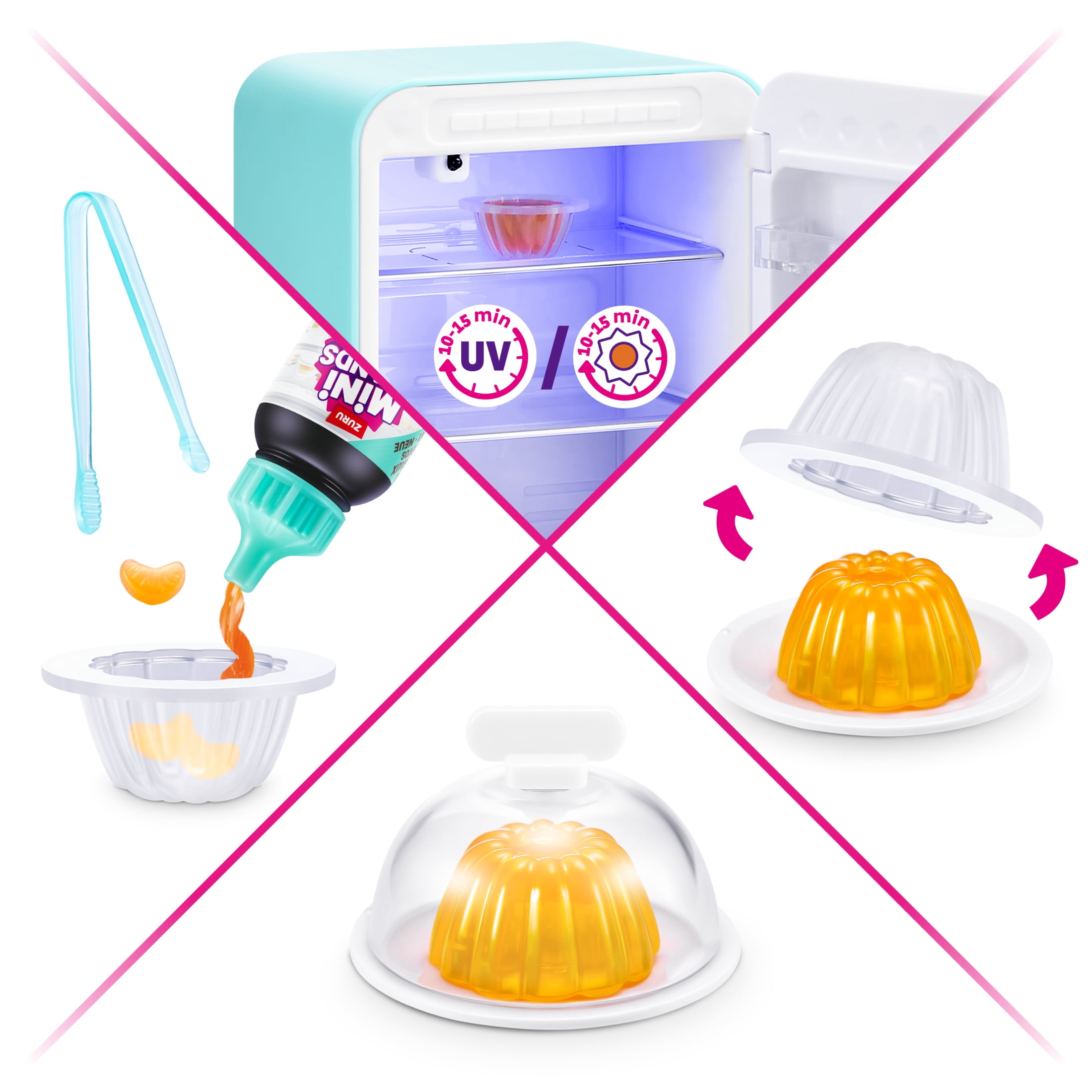 Mini Brands Fill The Fridge Playset w/UV Light by ZURU, Collectibles, DIY, Resin Play, Exclusive Recipe, NOT Edible, 8+