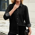 thumbnail image 6 of HTNBO Womens Denim Shirt Business Casual Button Down Work Blouses Puff Sleeve Summer Tops, 6 of 7