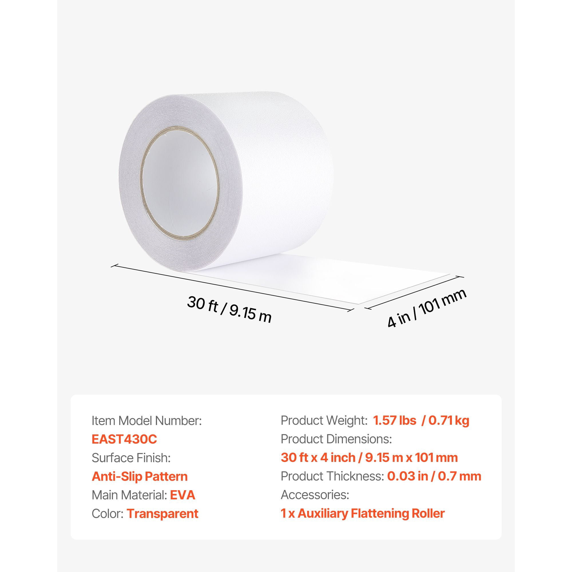 Anti-Slip Tape, 30 FT x 4 inch Transparent Non-Slip Grip Tape for Indoor & Outdoor Use, Ultra-Clear Non Skid Traction Treads for Bathrooms Boats Stairs Pools, Safe & Comfortable for Bare Feet