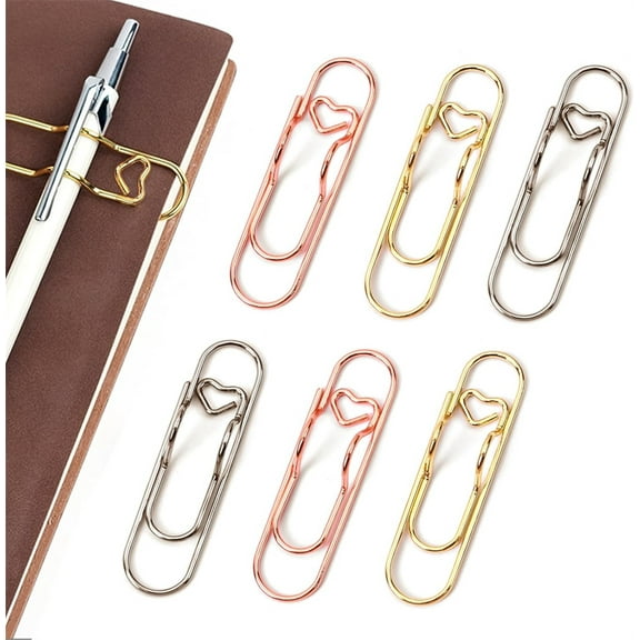 Duslogis Pen Holder for Notebook,6 PCS Metal Pen Clips with Heart,Lovely Paper Clip Holder Multifunctional Cute Journal Paperclips Large Size Pencil Holder