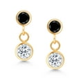 thumbnail image 2 of Gem Stone King 14K Yellow Gold White Topaz and Black Diamond Drop Dangle Earrings for Women (0.86 Cttw, Gemstone Birthstone, Round 4MM and 3MM), 2 of 4