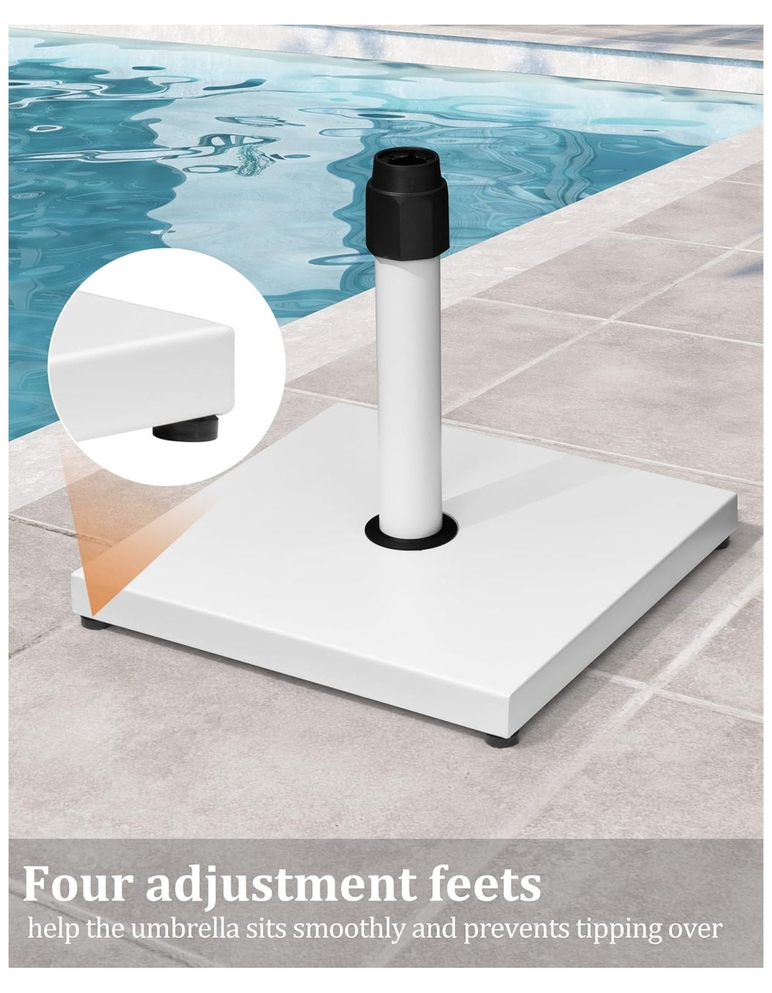 45lbs Patio Umbrella Base - Heavy Duty Outdoor Patio Umbrella Stand for Deck, Poolside, Balcony, Wind-Resistant Design, White