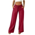 thumbnail image 5 of Admvng Women's Linen Pants Elastic Waist Straight Leg Pockets Summer Beach Casual Vacation Trousers, 5 of 5