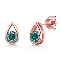 Gem Stone King 18K Rose Gold Plated Silver Blue Moissanite Teardrop Stud Earrings for Women Men (1.00 Cttw, Gemstone Birthstone, Round 5MM)