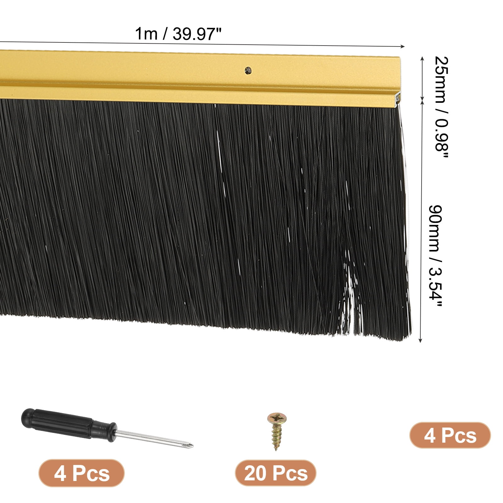 Uxcell Door Brush Sweeps H-shape Aluminum Alloy Holder Door Sweep for Bottom of Door Seal Garage Gold 3.54" x 39.37"