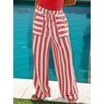 thumbnail image 4 of Women Drawstring Striped Pants Loose Wide Leg Trousers Casual Low Waist Pants Comfy Lounge Pants with Pockets Red S, 4 of 8