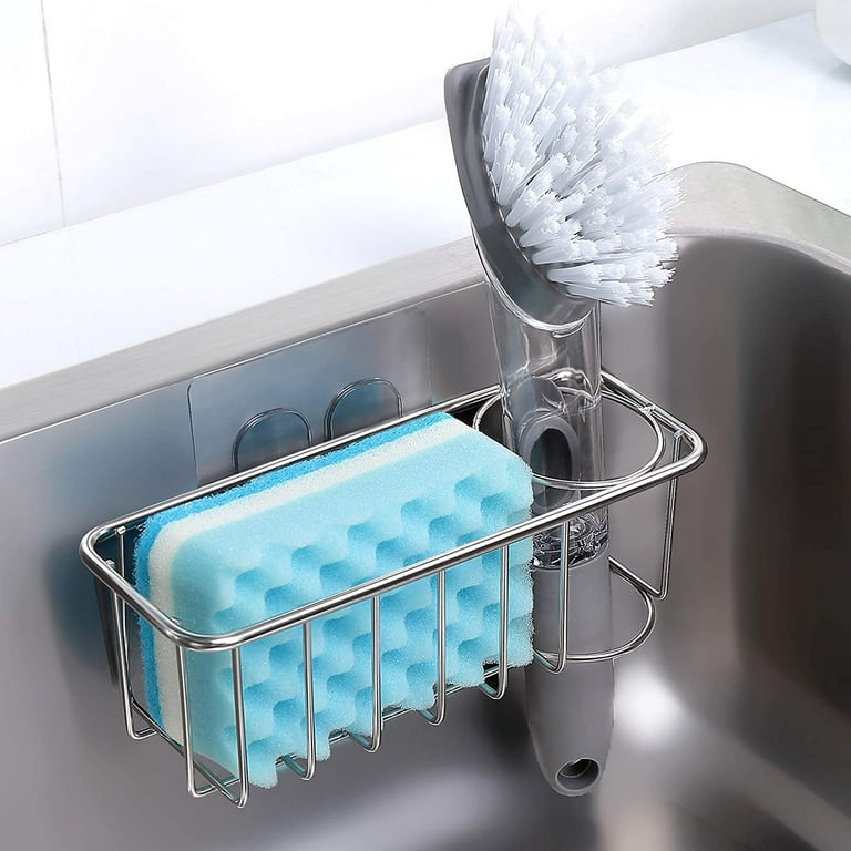 Sponge Holder For Sink Caddy, Kitchen Sink Sponges Holder With 2 In 1 Brush  Holder, Sus 304 Stainless Rust Proof Waterproof Sponge Caddy