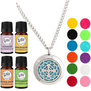 Wild Essentials Cross Necklace Essential Oil Diffuser Kit With Lavender, Lemongrass, Peppermint, Orange Oils, 8 Refill Pads, Calming Aromatherapy Gift Set, Customizable Color Changing, Perfume