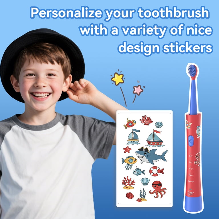 JTF Kids Sonic Electric Toothbrush With 6 Brush Heads, Red photo 5