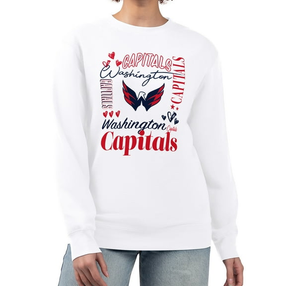 Women's G-III 4Her by Carl Banks White Washington Capitals Collage Graphic Fleece Long Sleeve Pullover Sweatshirt