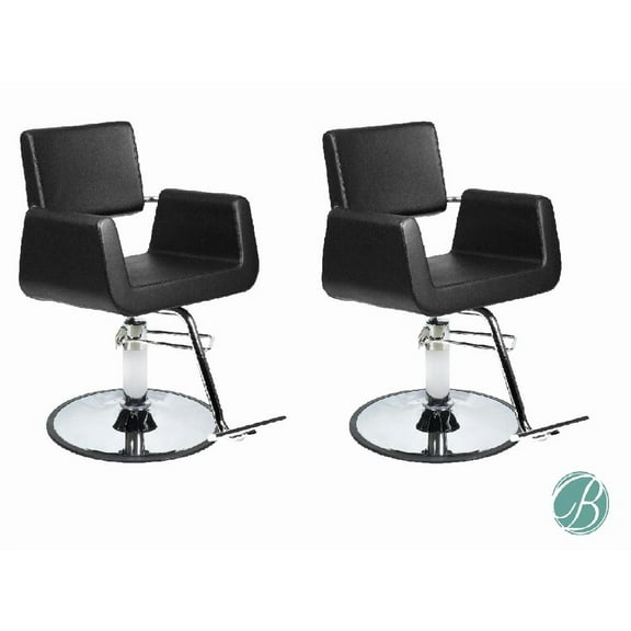 SET OF 2 Beauty Salon Styling Chair ARON BLACK (A12) Square Wide Width Styling Chair Beauty Salon Furniture & Equipment