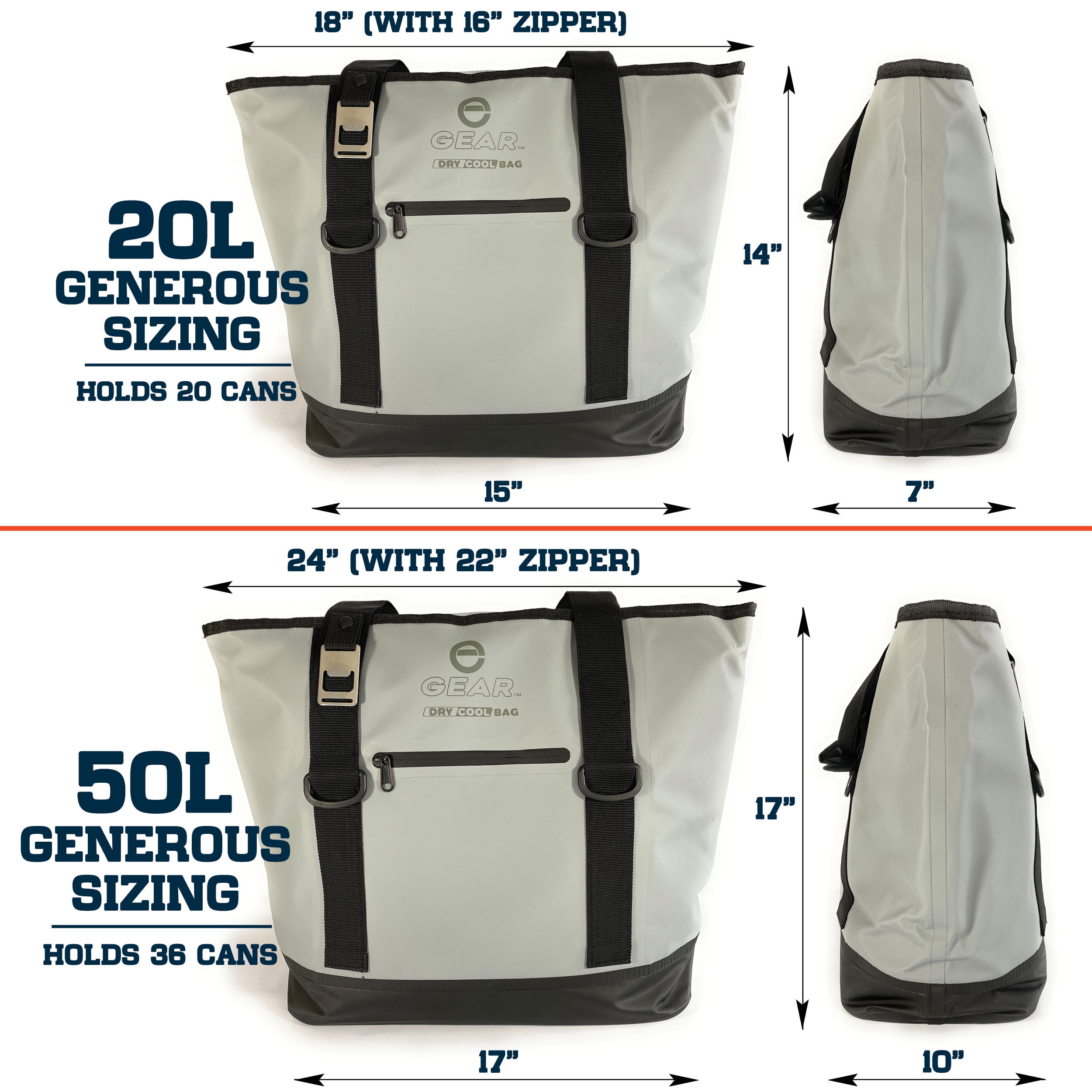 Enthusiast Gear Dry Bag Cooler Tote Collapsible Insulated with Side Pocket Holds 20 Cans Black 20L