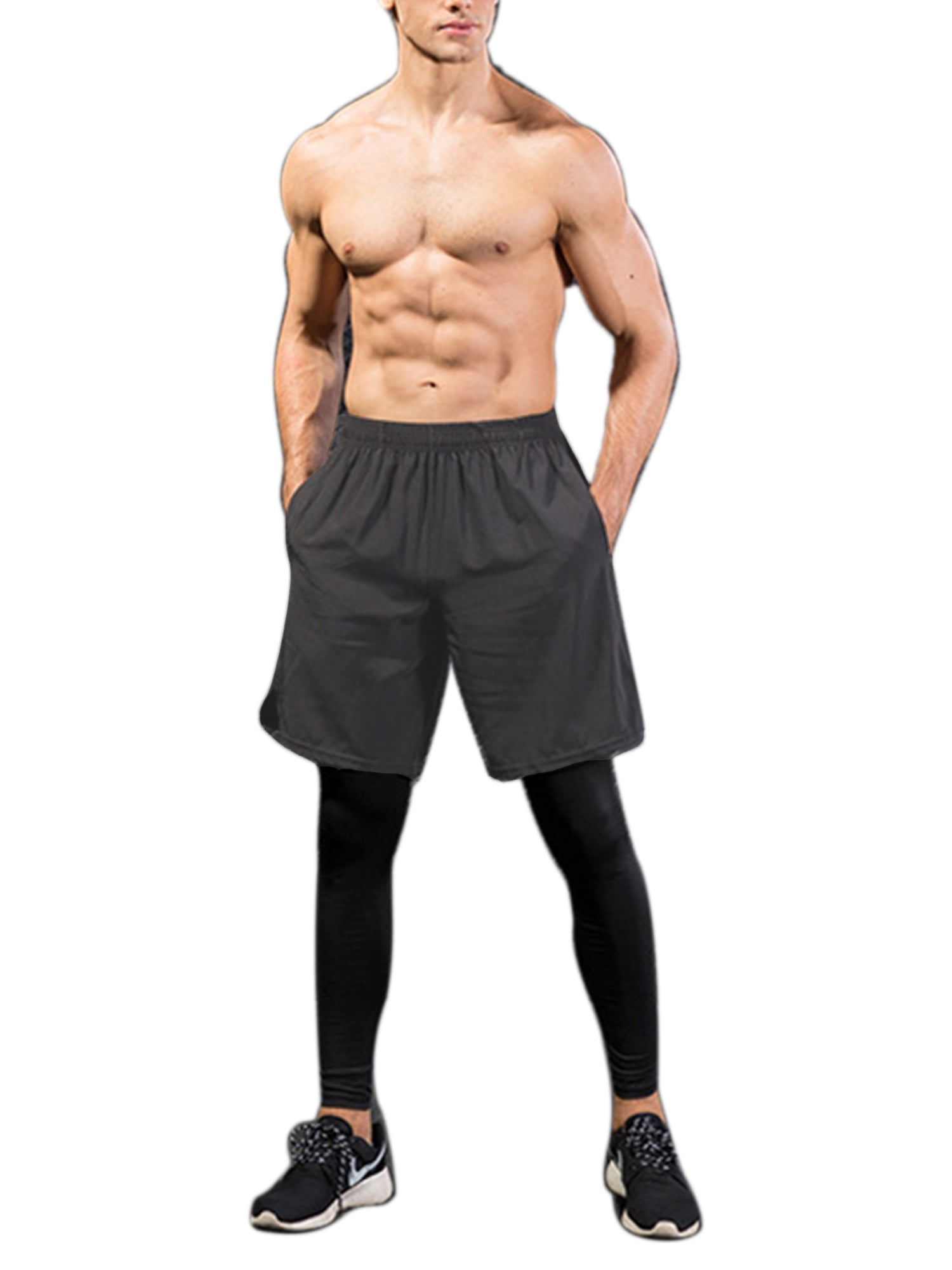 COOFANDY Men 2 in 1 Running Pant Shorts Workout Training Compression Tight Pants 