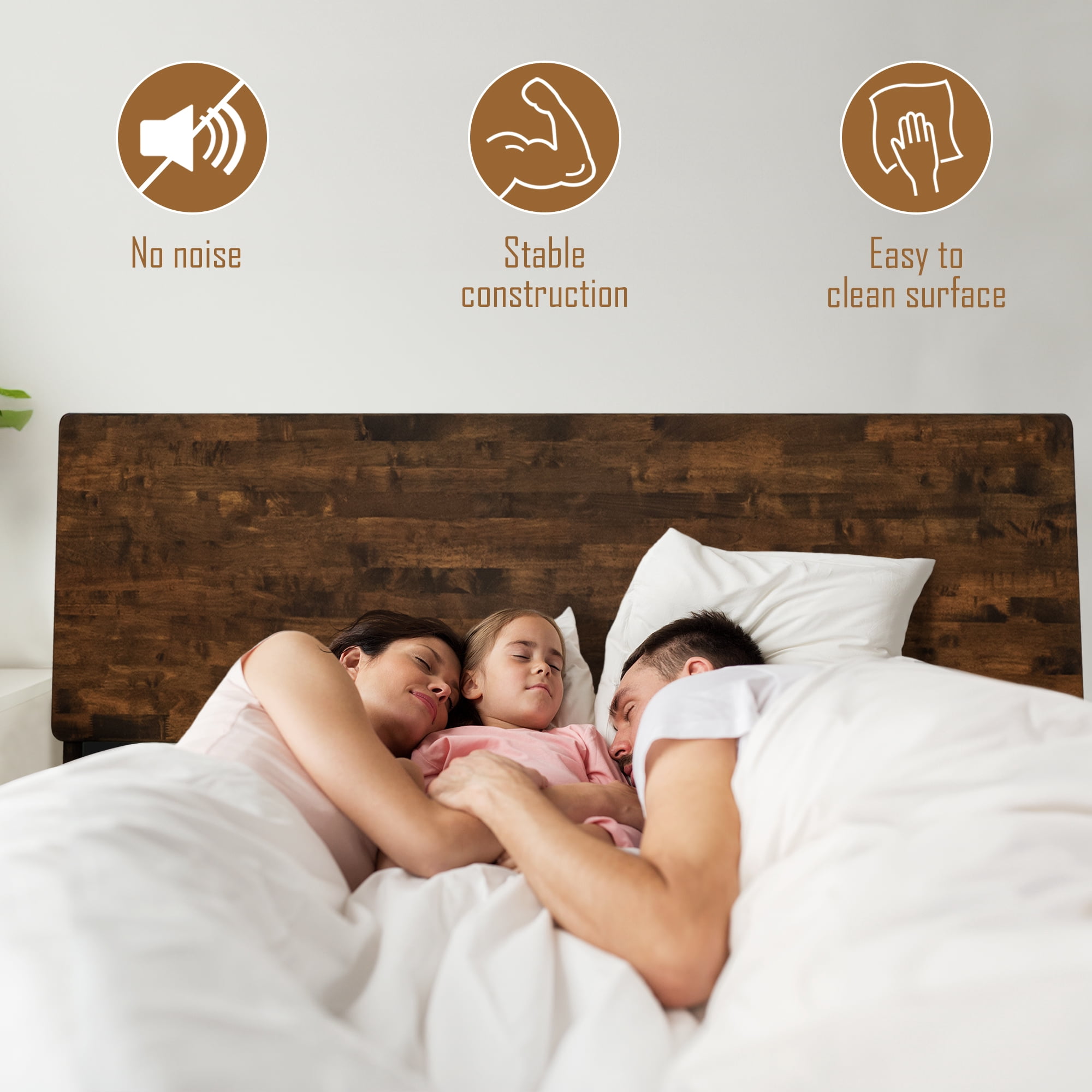 Acacia Serenity King Size Bed Frame, King Bed Frame with Headboard 800 lbs Capacity Natural Wood Bed All Mattress Support & No Box Spring Needed, Wood Slats Support Wood Bed Frame King, Walnut