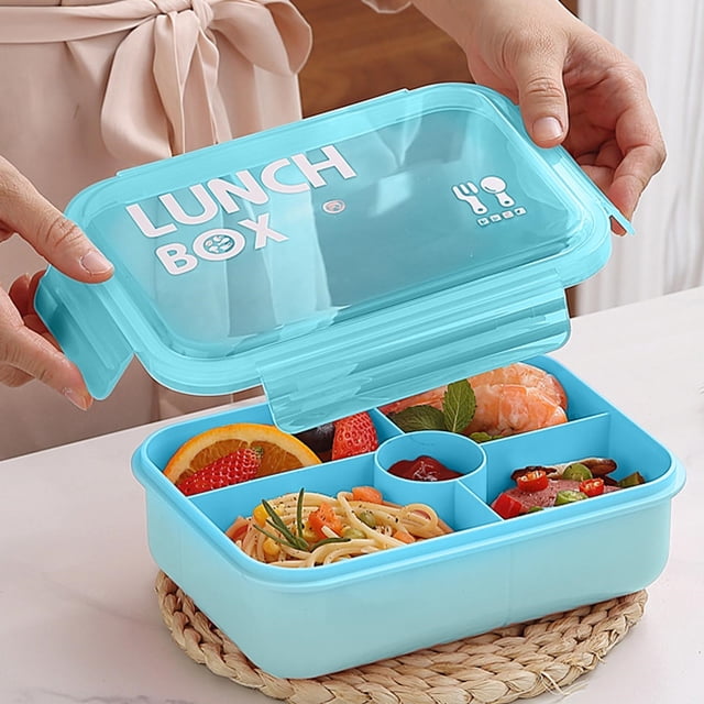 Boîte à Lunch Compartimentée avec Ustensiles - Boîte Bento Compatible Micro-Ondes pour le Bureau, Contenant Repas À, Bleu, JKODE