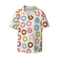 thumbnail image 4 of Uemuo Colorful Donuts Pattern Cotton Linen Short Sleeve Shirts,Casual Lightweight Button Down Shirts,Vacation Beach Summer Tops-Small, 4 of 7