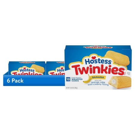 (6 pack) Hostess Twinkies Snack Cakes, Golden Sponge Cake with Banana Artificially Flavored Filling, 13.58 oz Box (10 Count)