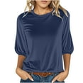 thumbnail image 2 of Xdegoge Recent Purchases Velvet Tops for Women Dressy Casual 3/4 Sleeve Blouses Trendy Crew Neck Pullover Fall Fashion Shirts Going Out Soft Comfy T Shirts Ofertas En Walmart Ofertas En Walmart, 2 of 6