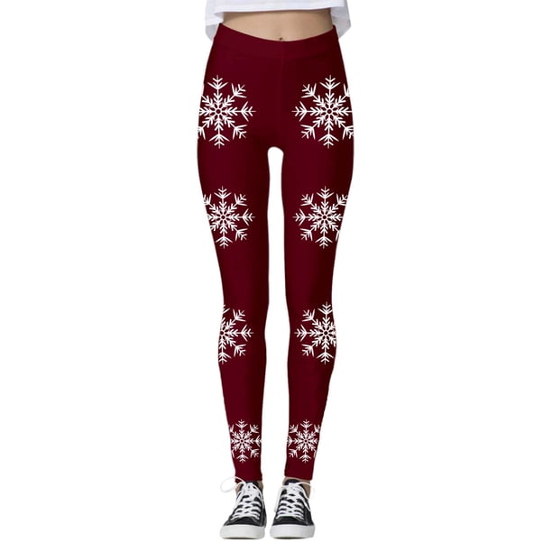 MKLEKYY Leggings navideños con estampado de copos de nieve para mujer, pantalones de yoga para fitness y deportes.