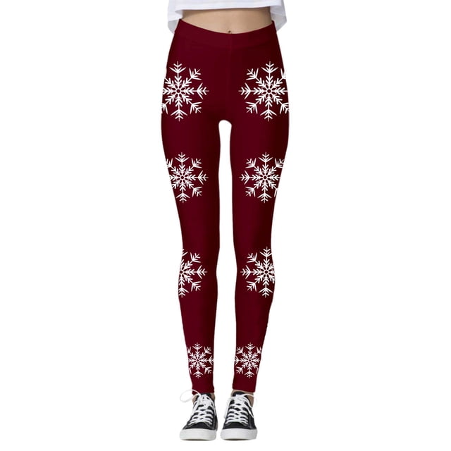 MKLEKYY Leggings navideños con estampado de copos de nieve para mujer, pantalones de yoga para fitness y deportes.