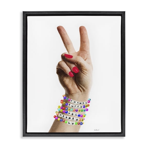 Stupell Industries Art Deco Glam Bracelets Peace Sign Black Floating Frame Canvas Art, 17 x 21, by Amanda Greenwood