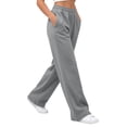 thumbnail image 6 of Liuinsasek Women's Winnter Casual Comfortable Outdoor Sports Pants Solid Color High Waisted Loose With Drawstring And Pocket Pants Straight Leg Sweat Pants, 6 of 10