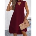 thumbnail image 3 of Women V-Neck Floral Printed A-Line Elegant Dresses Sleeveless Sundress Casual Boho Dress Wine Red L, 3 of 8