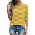 thumbnail image 4 of Gaukiv Womens Half Length Sleeve Tops Polka Dot Shirts Crew Neckline Blouses Yellow M, 4 of 6