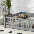 thumbnail image 3 of Queen Bed Frame, Floor Platform Bed with Fence Guardrails and Door, Bed Frame, Montessori Bed, Bed Frame Queen Size for Adults Boys and Girls,Gray, 3 of 9