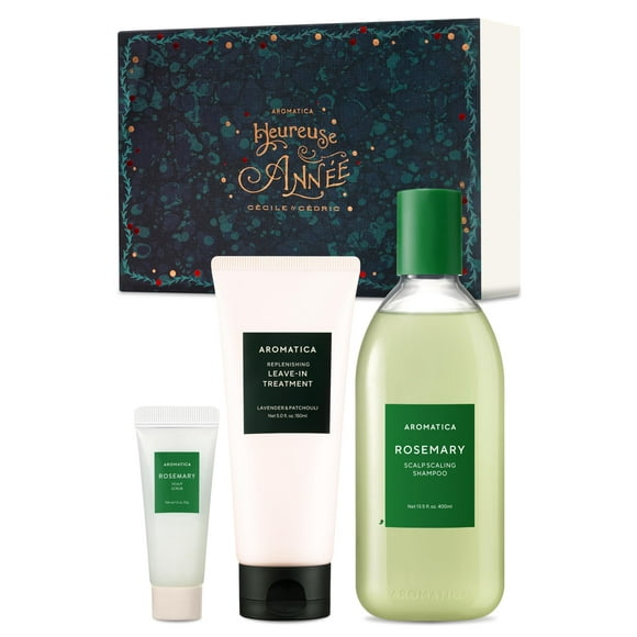AROMATICA Rosemary Hair Care Special Gift Set - Shampoo for hair growth & Heat Protection Leave in Treatment & Scalp Treatment - Hair care kit for women, Mothers day gifts