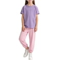 thumbnail image 7 of qucoqpe Toddler Baby Casual 2-Piece Outfit Set Short Sleeve Tee T-Shirt Tops Solid Color Casual Blouse High Waisted Baggy Sweat Pants Workout Casual Joggers Pants for Boys and Girls, 7 of 7
